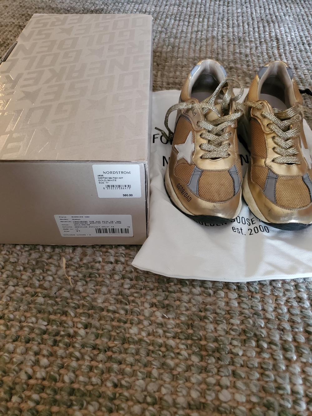 Golden Goose Gold and White Running Dad-Star Sneakers - Picture 6 of 8
